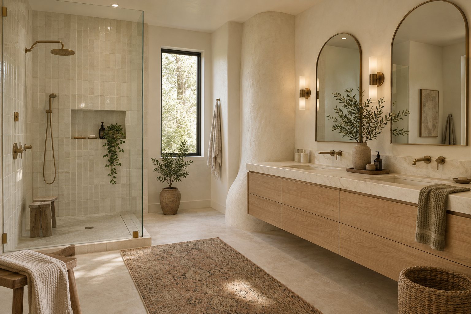 Warm organic modern bathroom